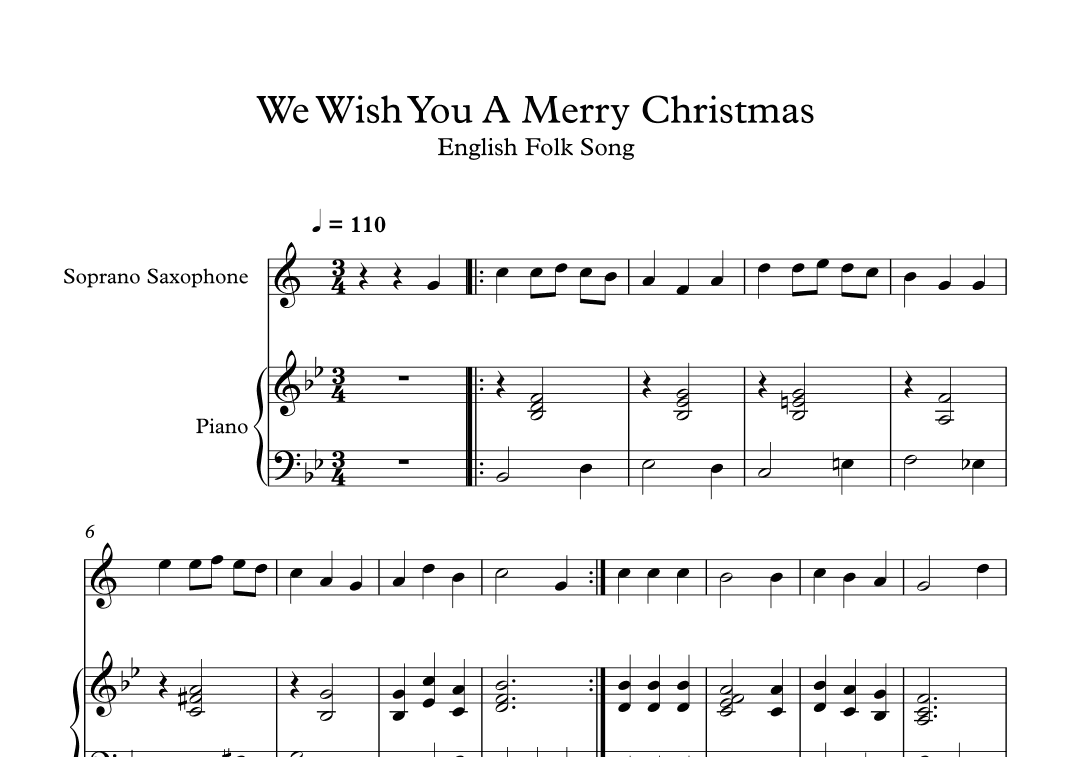 We Wish You A Merry Christmas - English Folk Song (Soprano Sax + Piano) (arr. Digital Book Music)