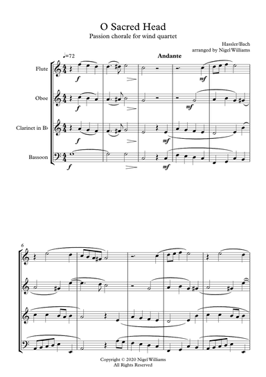 O Sacred Head, for Woodwind Quartet (arr. Nigel Williams)