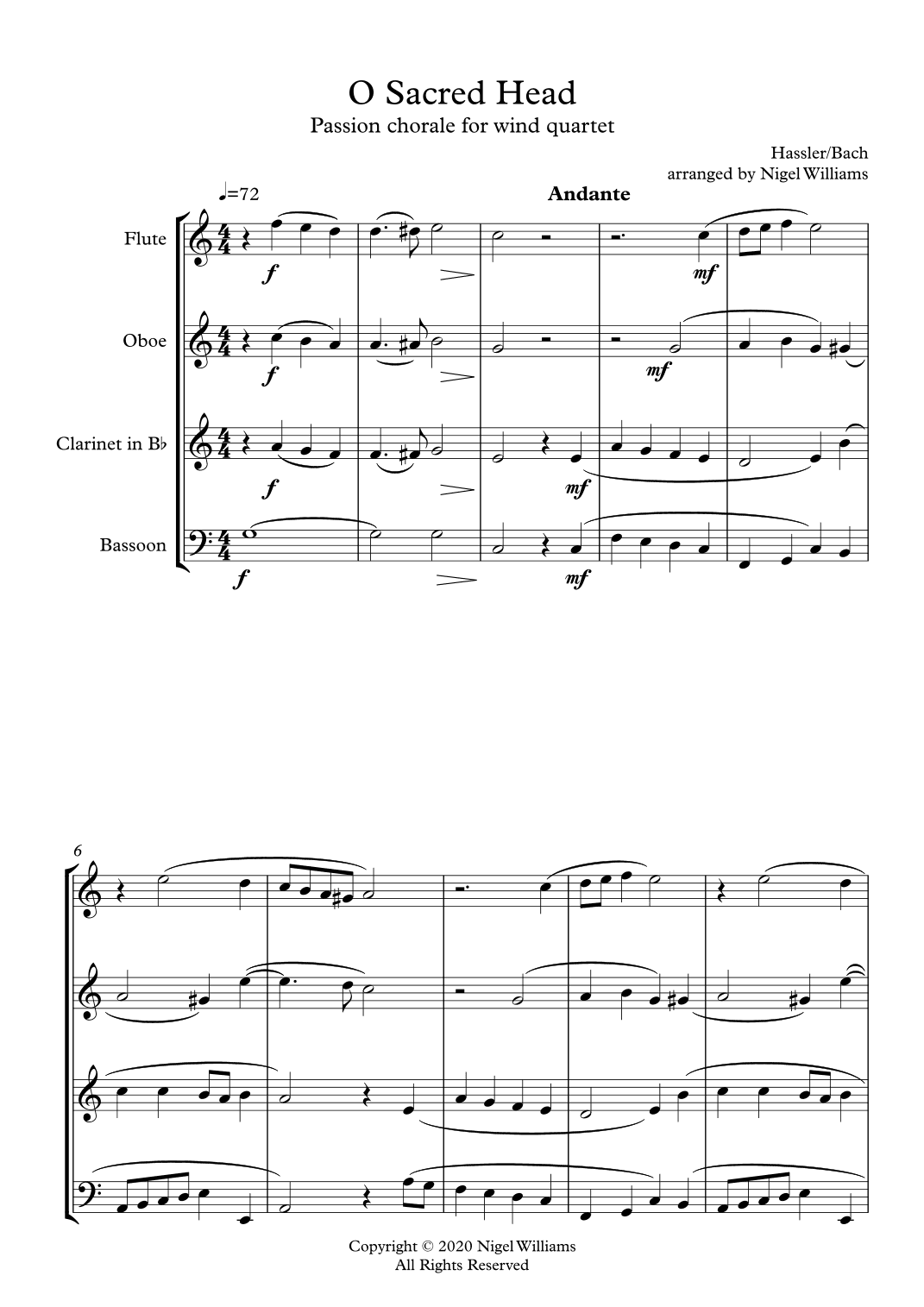 O Sacred Head, for Woodwind Quartet (arr. Nigel Williams)
