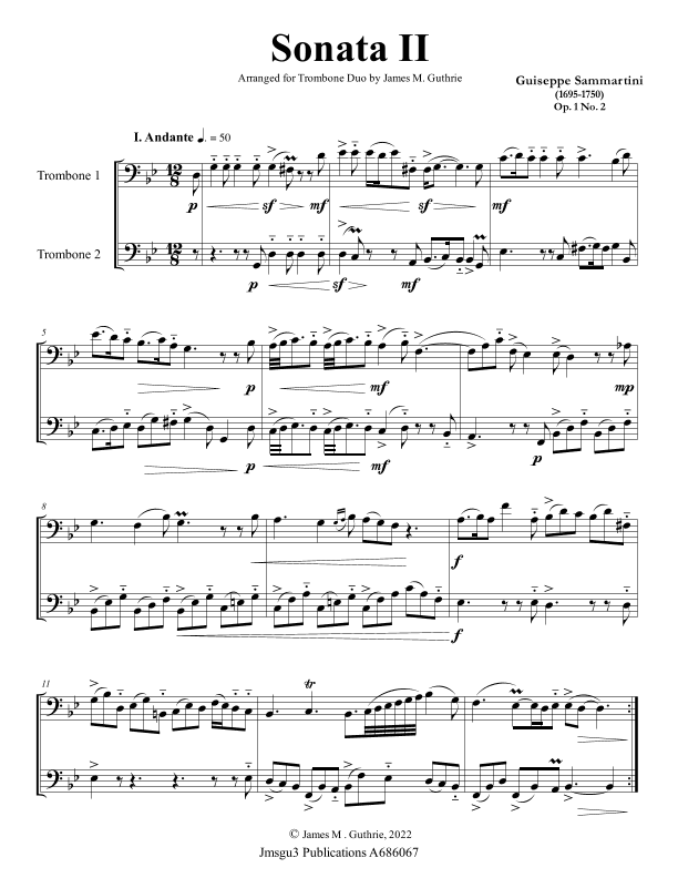 Sammartini: Sonata Op. 1 No. 2 for Trombone Duo (arr. James M. Guthrie)