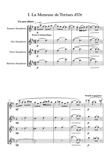 Histoires: La meneuse de tortues d'or (The Leader of the Golden Tortoises) - for saxophone quartet (