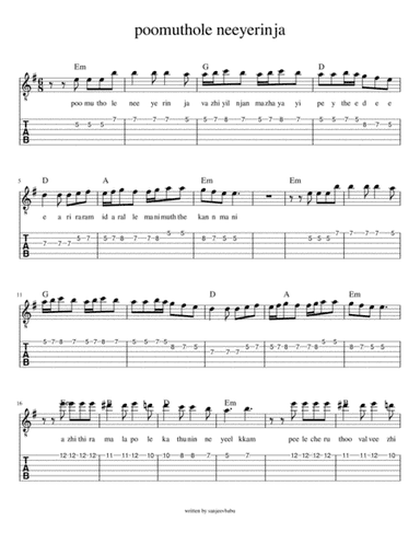 poomuthole neeyerinja(joseph) (arr. indian guitar lessons)