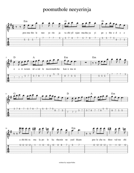 poomuthole neeyerinja(joseph) (arr. indian guitar lessons)