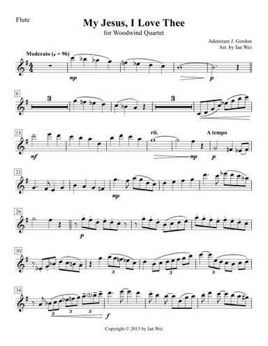 My Jesus, I Love Thee for Woodwind Quartet (arr. Ian Wei)