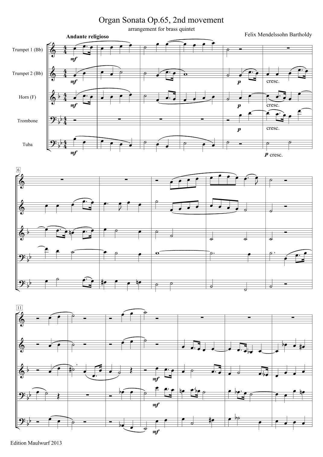 Mendelssohn Sonata (arr. Edition Maulwurf)