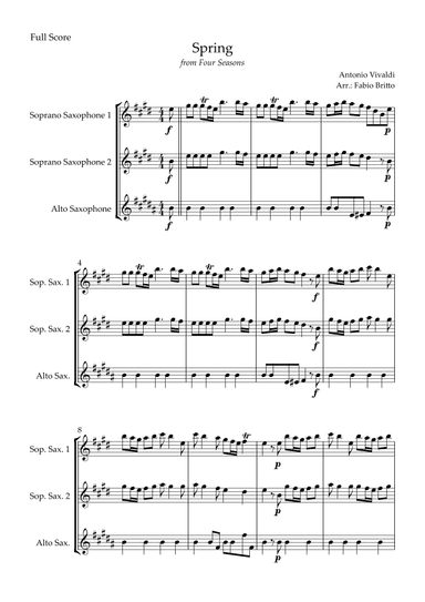 Spring (from Four Seasons of Antonio Vivaldi) for Saxophone Trio (arr. Fabio Britto)