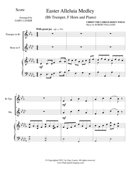 EASTER ALLELUIA MEDLEY (Trio – Bb Trumpet, F Horn/Piano) Score and Parts (arr. Gary Lanier)