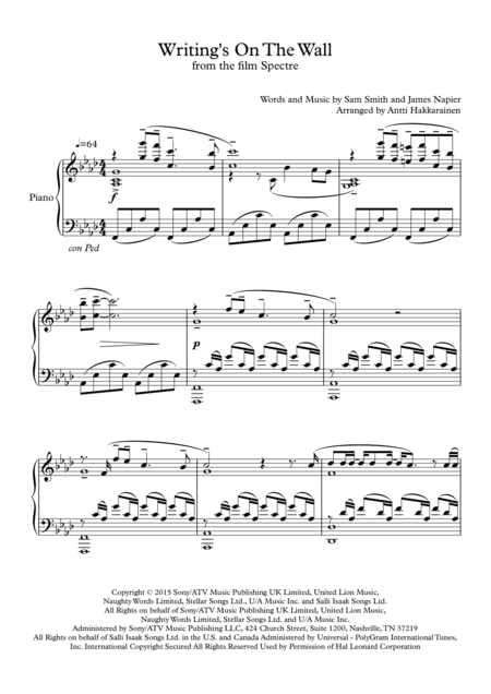 Writing's On The Wall from the film SPECTRE (arr. Antti Hakkarainen)