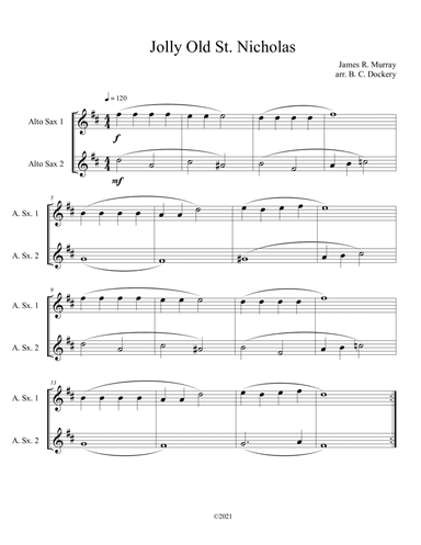 Jolly Old St. Nicholas (Alto Sax Duet) (arr. B. C. Dockery)