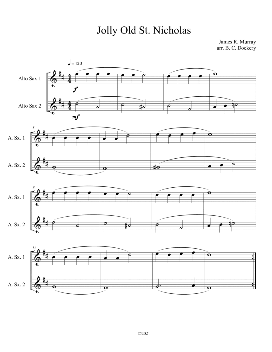 Jolly Old St. Nicholas (Alto Sax Duet) (arr. B. C. Dockery)