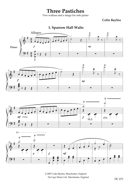 Three Pastiches - two waltzes and a tango for solo piano