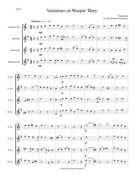 Variations on Weepin' Mary for saxophone quartet (arr. David Warin Solomons)