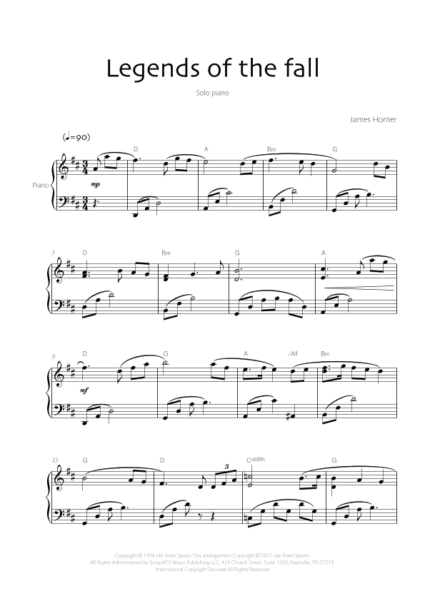 Legends Of The Fall (arr. Robin Wood Editions)