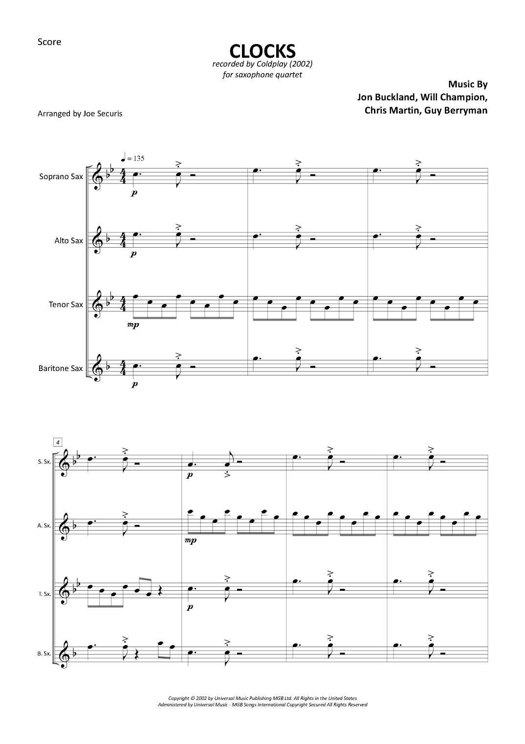 Clocks (arr. Joe Securis)