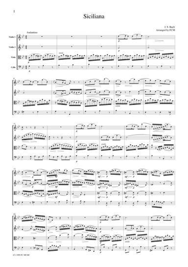 J.S.Bach  Siciliana, for string quartet, CB210 (arr. FCMUSIC)