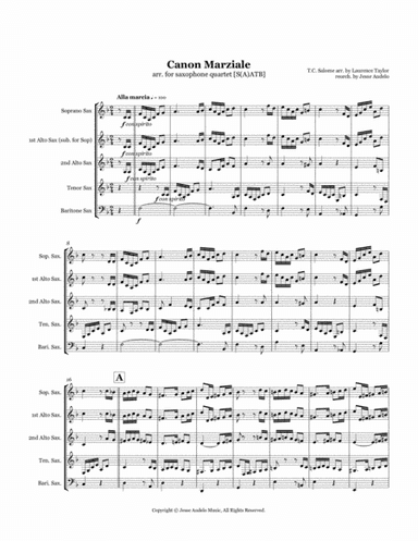 Canon Marziale by T.C. Salome arranged for Saxophone Quartet (arr. Jesse Audelo)