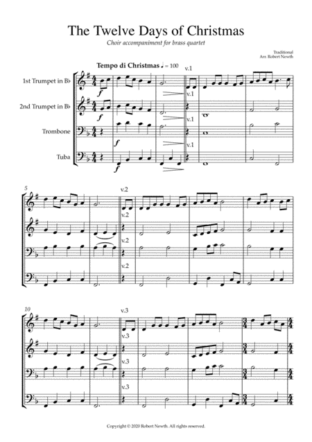 The Twelve Days of Christmas (accompaniment for Brass Quartet) (arr. Robert Newth)
