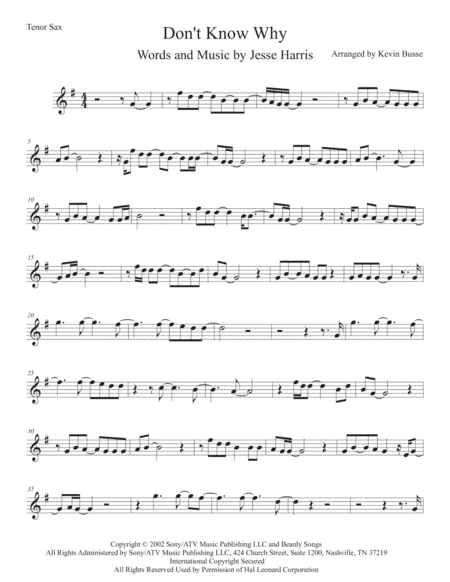Don't Know Why (arr. Kevin Busse)