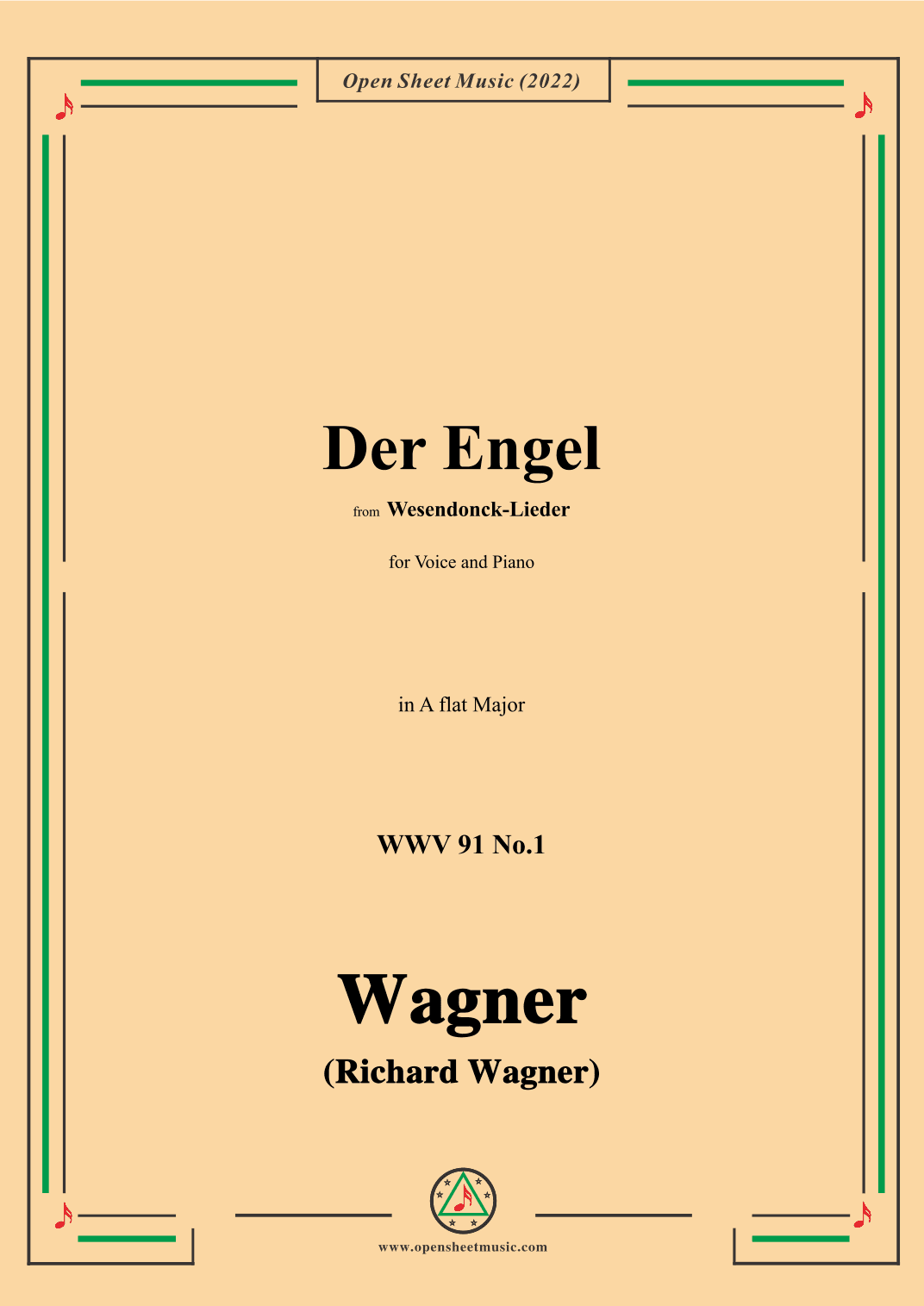 R. Wagner-Der Engel,in A flat Major,WWV 91 No.1,from Wesendonck-Lieder,for Voice and Piano (arr. OSM Press)