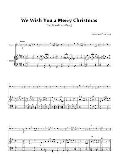 We Wish you a Merry Christmas for Bassoon and Piano (arr. Rika K.)