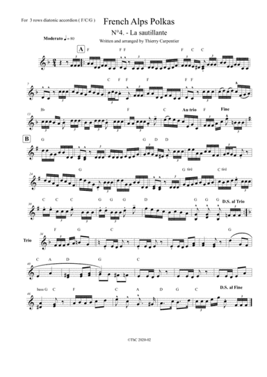 A  french fresh polka, for 3 rows diatonic accordion (F-C-G). The 4th among 12 polkas