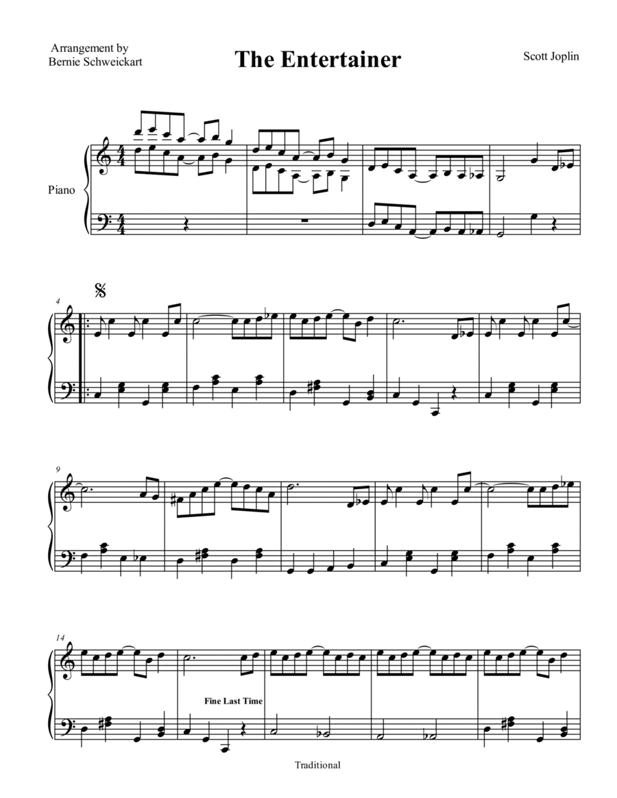 The Entertainer (Simplified and Abridged) (arr. Bernie Schweickart)