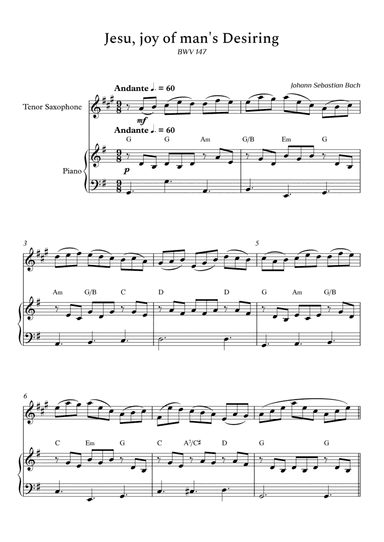 Jesu, Joy of Man's Desiring for Tenor Sax and Piano (Arpeggios With Chords) - Score and Parts (arr. Cássio Silva Chaves)