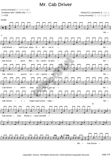 Mr. Cab Driver (arr. COPYDRUM)