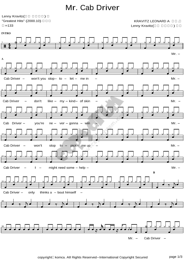 Mr. Cab Driver (arr. COPYDRUM)