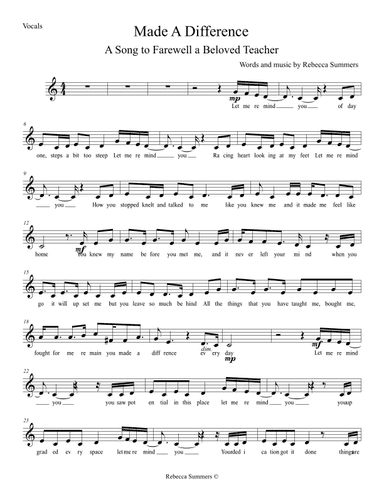 Made a Difference (Farewell Song for Beloved Teacher/Leader) Vocal Part