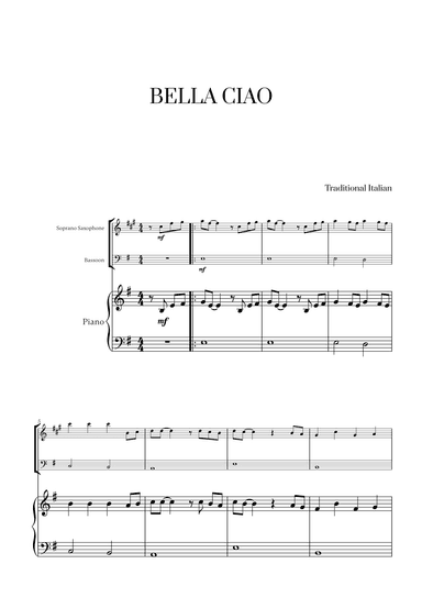 Bella Ciao for Soprano Saxophone, Bassoon and Piano (arr. Cadenza Editions)