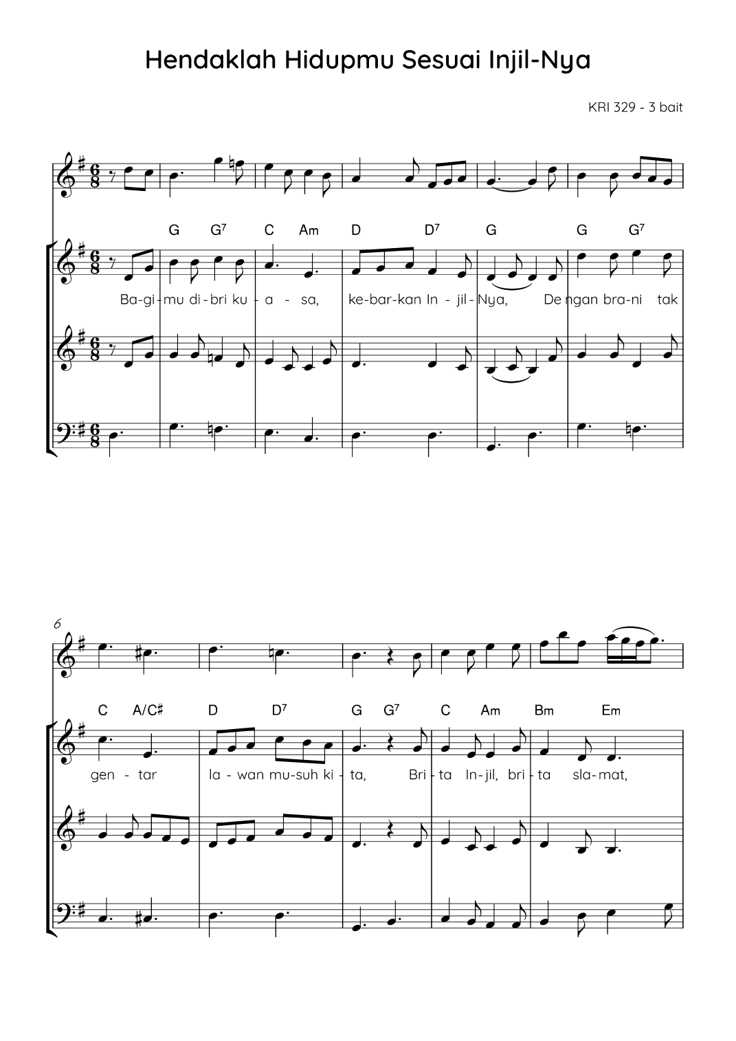 Hendaklah Hidupmu Sesuai Injil-Nya / May Your Life be According to His Gospel - Score Only (arr. Angie Wiranata)