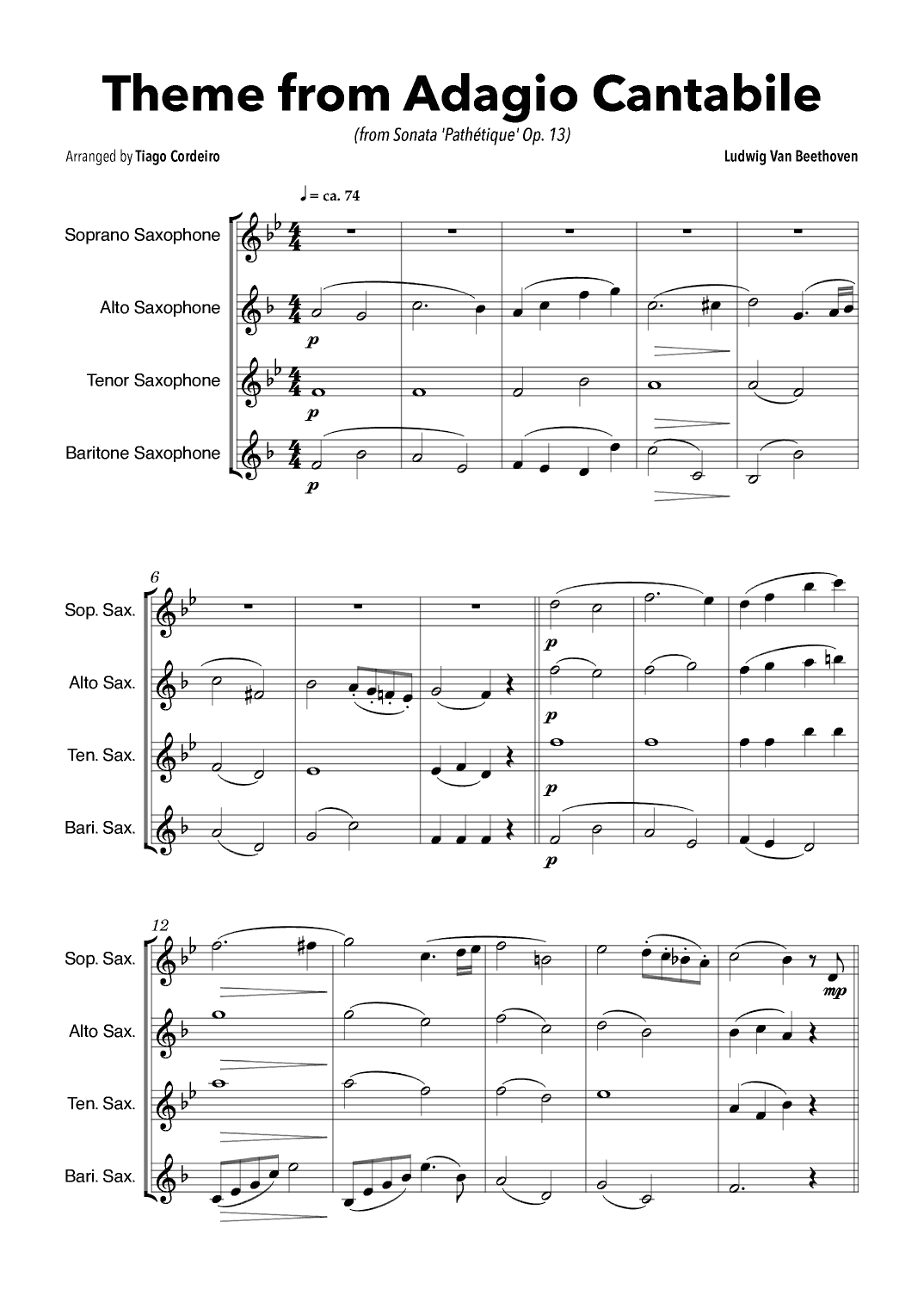 Theme From Adagio Cantabile (from Sonata 'Pathétique' Op.13) (arr. Tiago Cordeiro)