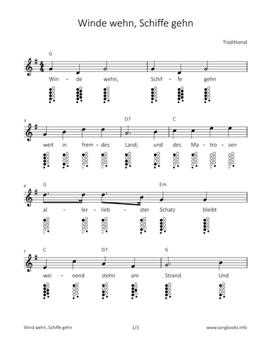 Winde wehn, Schiffe gehn (arr. songbooks.info)