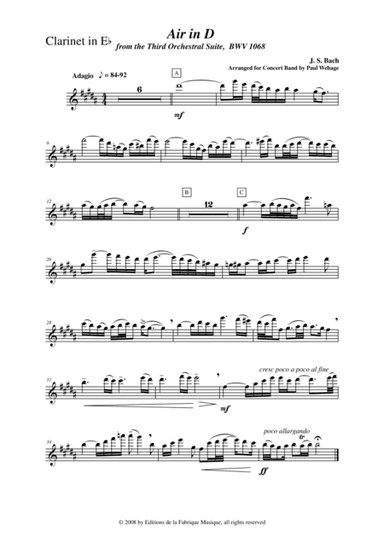 Johann Sebastian Bach/Wehage, Air in D from the Third orchestral suite, BWV 1068 arranged for concer (arr. Musik Fabrik Music Publishing)