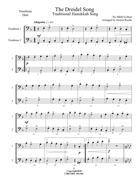 The Dreidel Song - Trombone Duet - Intermediate (arr. Dennis Ruello)