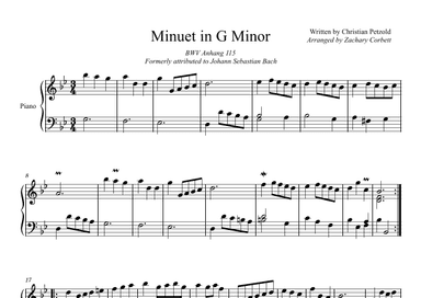 Minuet BWV Anhang 115 in G Minor (arr. Zachary Corbett)