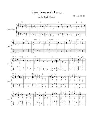 Largo from New World Symphony - Classical Guitar (arr. Ron k Wiggins)