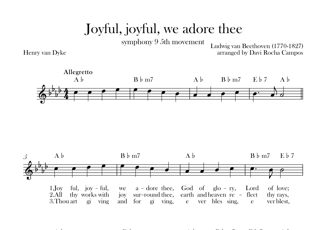Joyful, joyful, we adore thee (symphony 9 5th movement) Beethoven (arr. Davi Rocha Campos)