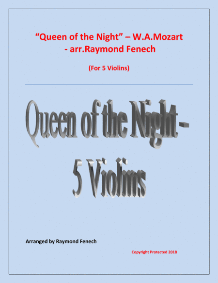 Queen of the Night - From the Magic Flute - 5 Violins Quintet (arr. Raymond Fenech)