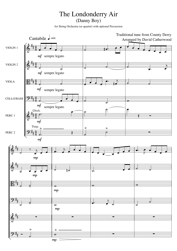 3 Irish Tunes arr. for String Orchestra (Danny Boy, Lark in the Clear Air, Mountains of Mourne) (arr. David Catherwood)