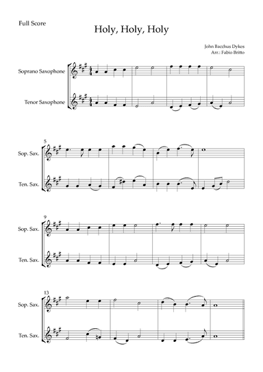 Holy, Holy, Holy (Traditional Christian Song) for Soprano Saxophone & Tenor Saxophone Duo (arr. Fabio Britto)