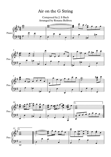Aria on the G String Bach Piano (arr. Roxana Belibou)