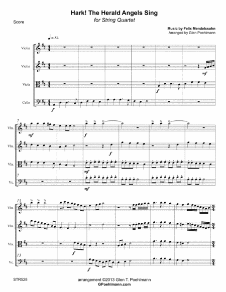 HARK THE HERALD ANGELS SING - unaccompanied STRING QUARTET (arr. Glen Poehlmann)