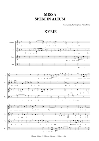 MISSA SPEM IN ALIUM - Palestrina - Score Only (arr. Renato Tagliabue)