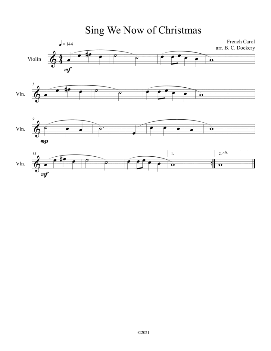 Sing We Now of Christmas (Violin Solo) (arr. B. C. Dockery)