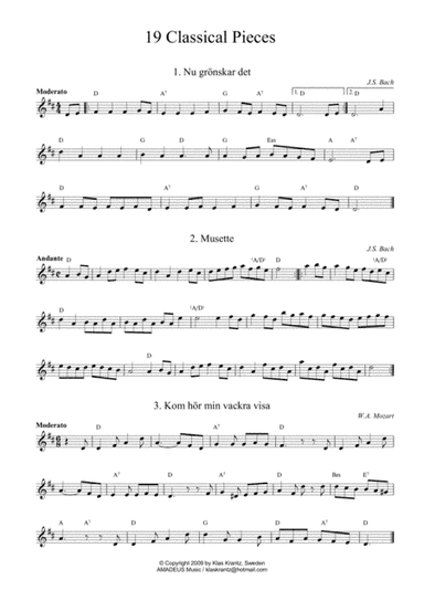 Famous classical pieces, lead sheet with guitar chords (arr. K. Krantz)