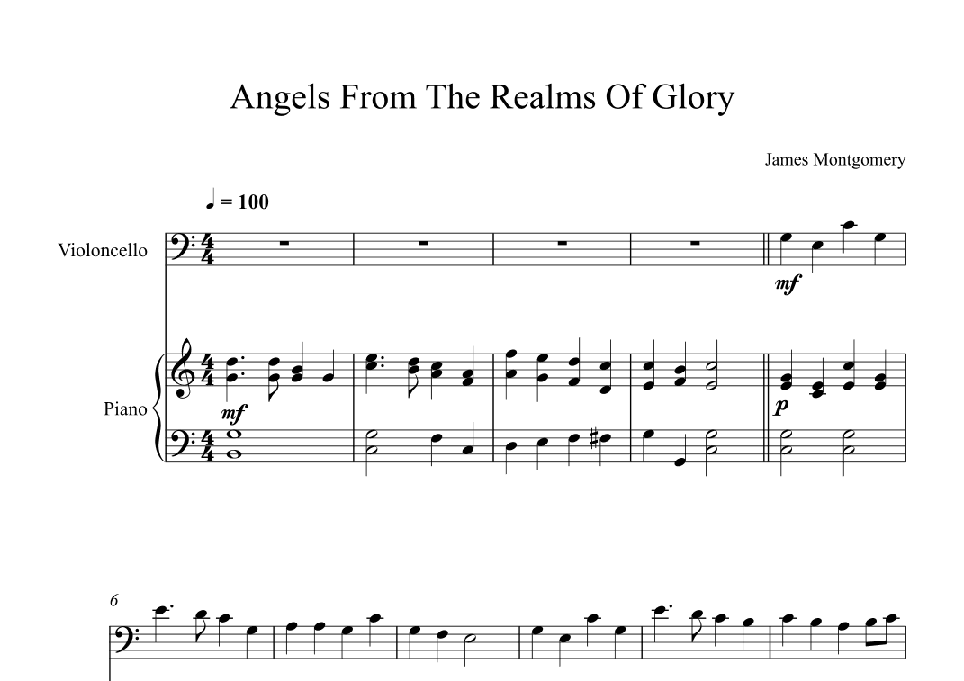 Angels From The Realms Of Glory - James Montgomery (Cello + Piano) (arr. Digital Book Music)