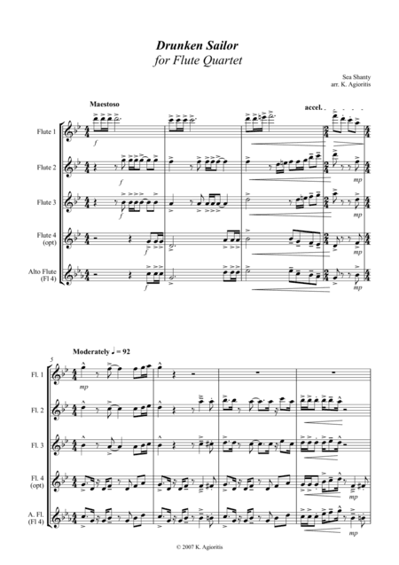 Drunken Sailor - for Flute Quartet (arr. K. Agioritis)