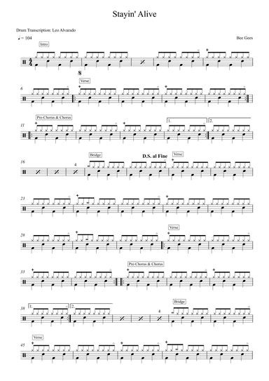 Stayin' Alive (arr. Drum Transcritpion: Leo Alvarado)
